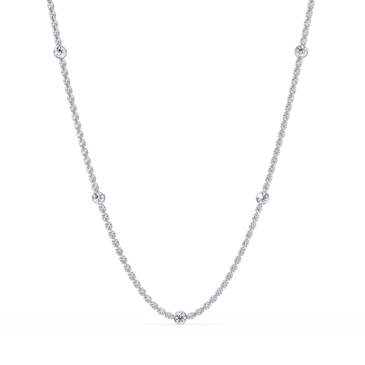 Round Cut Station Lab Grown Tennis Diamond Necklace in Gold - HIGHCARAT DIAMONDS
