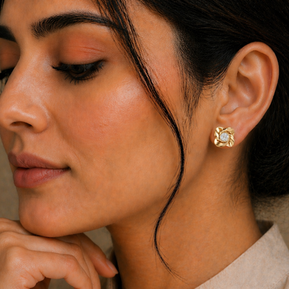 Round Cut White Gold Lab Grown Diamond Bezel Set Stud Earring - HIGHCARAT DIAMONDS #wearthelook