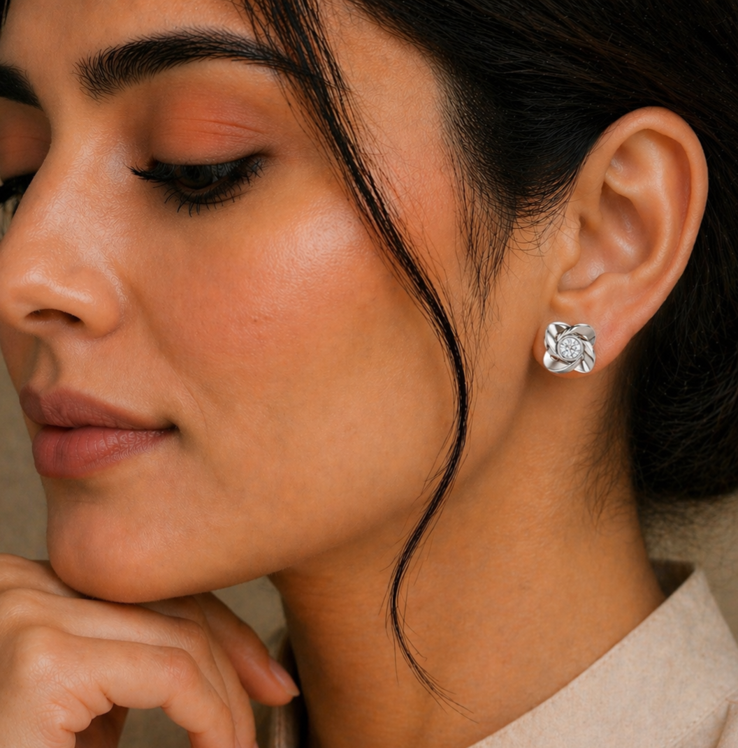 Round Cut White Gold Lab Grown Diamond Bezel Set Stud Earring - HIGHCARAT DIAMONDS #wearthelook
