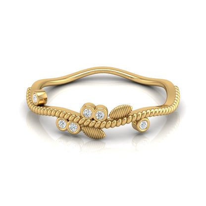 Round Diamond Daily Wear Fancy Ring Trendy Leaf Flower Band Ring In 14 KT Solid Gold - HIGHCARAT DIAMONDS