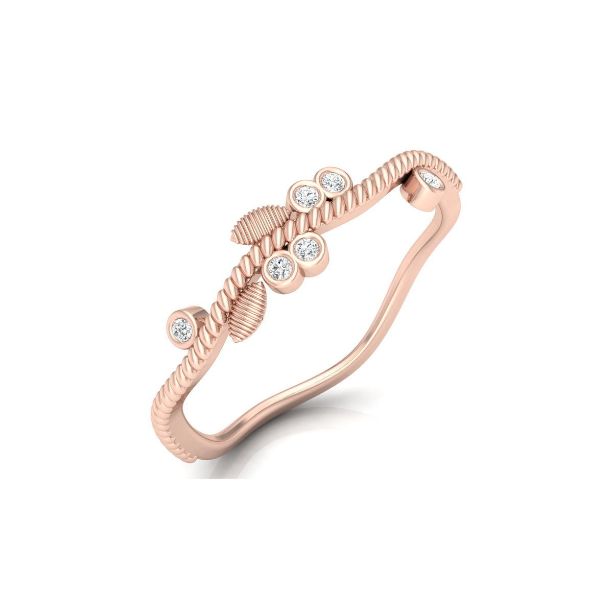 Round Diamond Daily Wear Fancy Ring Trendy Leaf Flower Band Ring In 14 KT Solid Gold - HIGHCARAT DIAMONDS