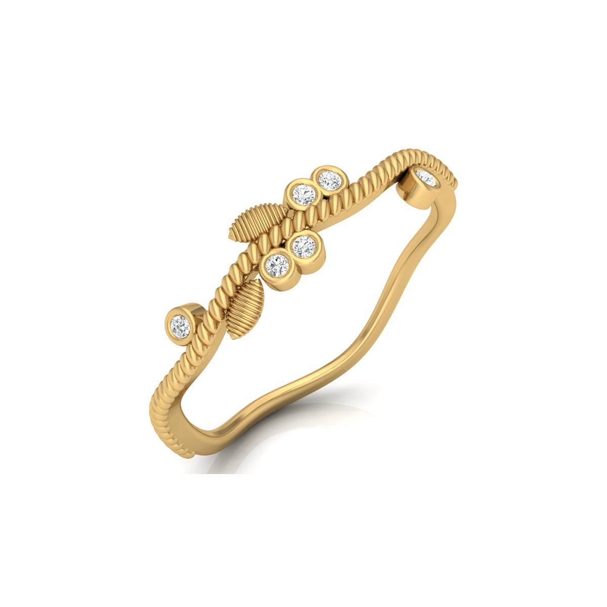 Round Diamond Daily Wear Fancy Ring Trendy Leaf Flower Band Ring In 14 KT Solid Gold - HIGHCARAT DIAMONDS