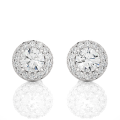 Round Diamond Halo Stud Earrings in 14K Solid Gold Front View
