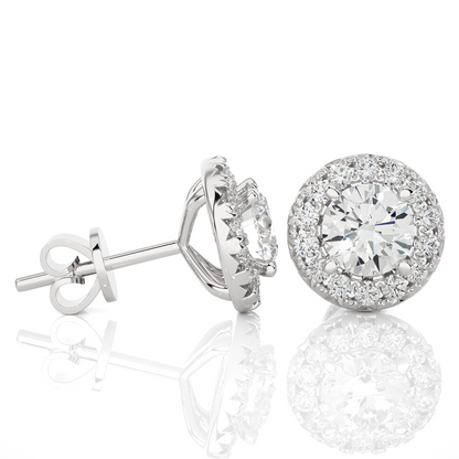 Round Diamond Stud Earrings With Halo Setting Timeless Luxury Jewelry In 14 KT Solid Gold - HIGHCARAT DIAMONDS