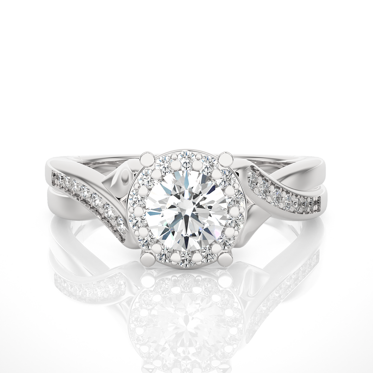 Round Diamond Lab Grown Split Shank Halo Engagement Ring - HIGHCARAT DIAMONDS