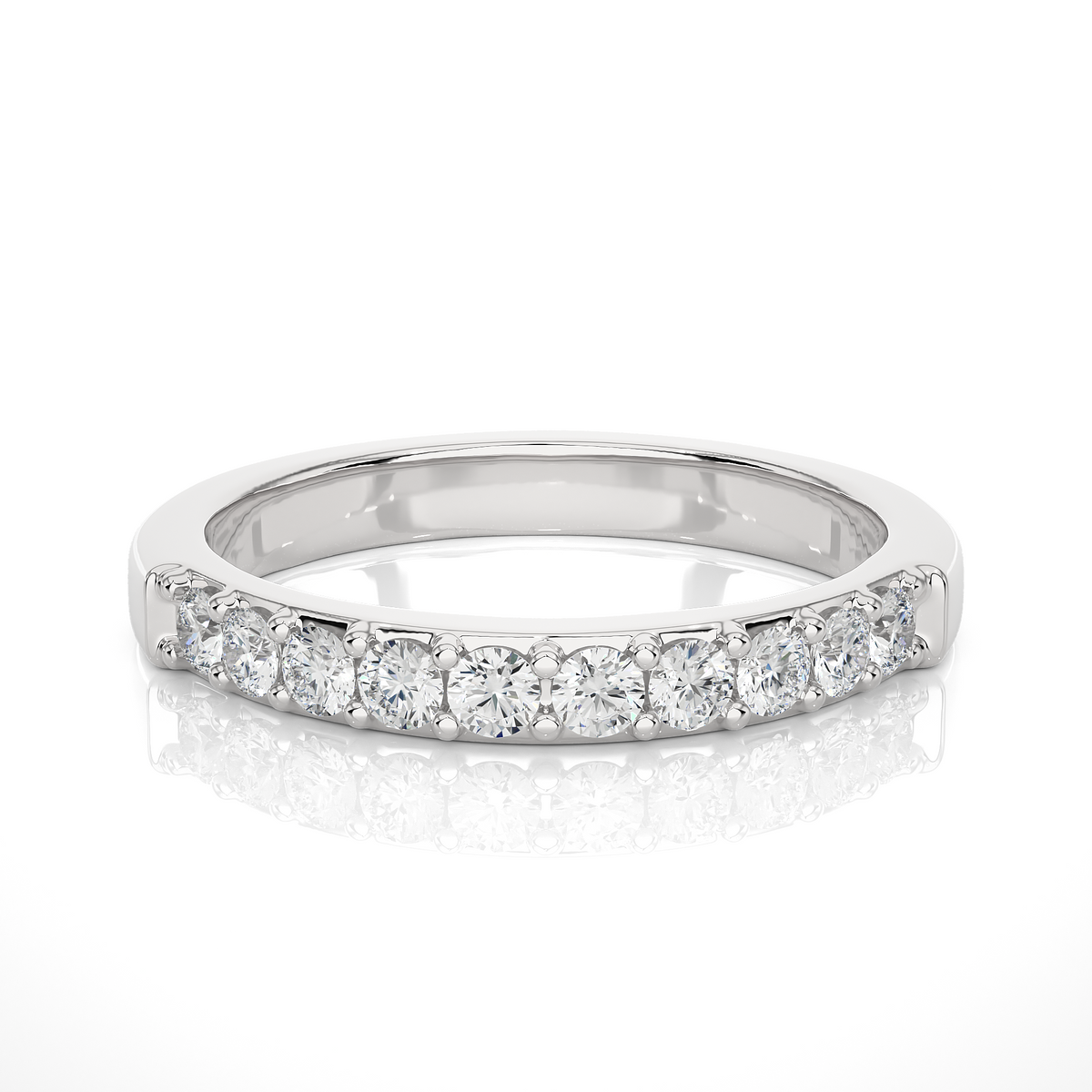 Elegant Round Diamond Band in 18KT Solid Gold With Shared Prong Half Eternity Style - HIGHCARAT DIAMONDS