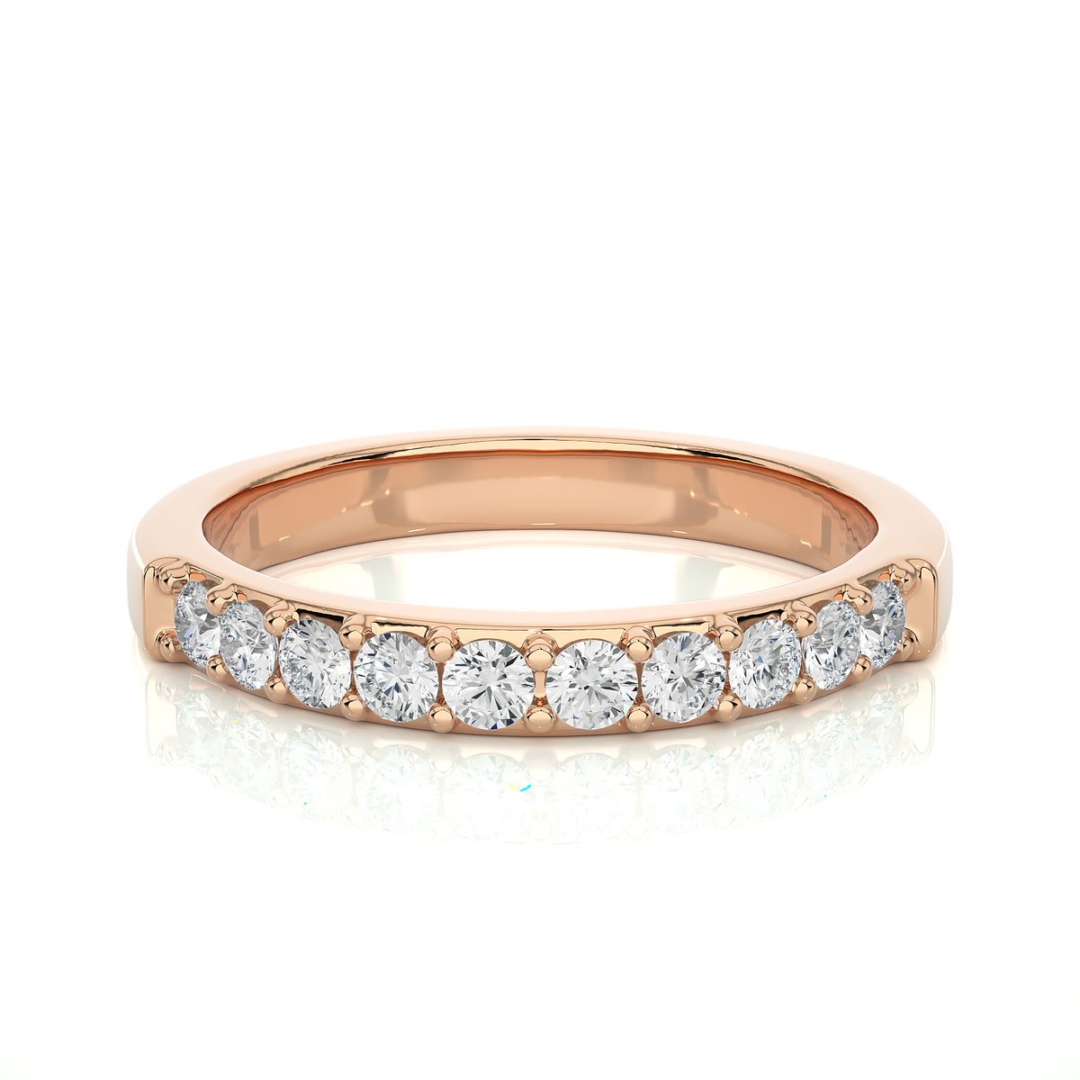 Elegant Round Diamond Band in 18KT Solid Gold With Shared Prong Half Eternity Style - HIGHCARAT DIAMONDS