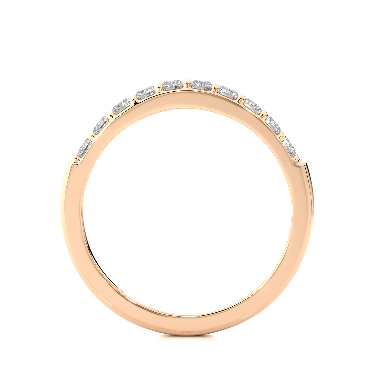 Elegant Round Diamond Band in 18KT Solid Gold With Shared Prong Half Eternity Style - HIGHCARAT DIAMONDS