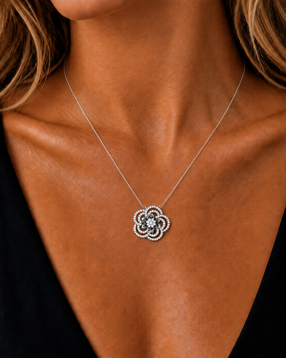 Round Double Layer Halo Flower Shape Lab Grown Diamond Pendant - HIGHCARAT DIAMONDS