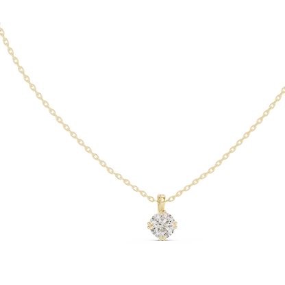 Round Cut Diamond Pendant In 14k Yellow Gold Minimalist Lab Grown Solitaire Necklace - HIGHCARAT DIAMONDS