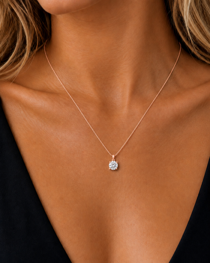 Round Double Prong Set lab-Grown Diamond Solitaire Pendant - HIGHCARAT DIAMONDS