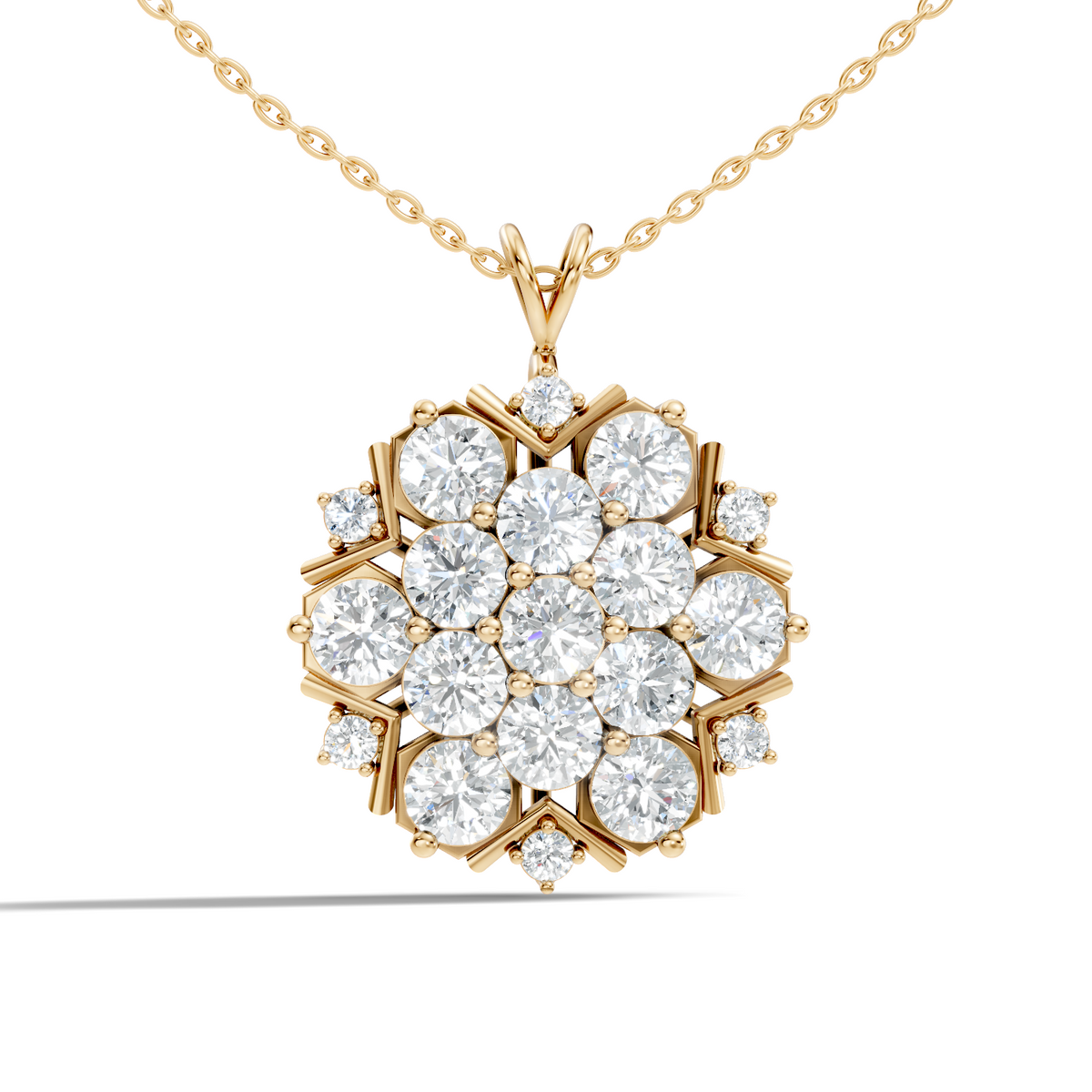 Classic 6.89 Ct Floral Cluster Lab-Grown Diamond Pendant 14k Gold Timeless Jewelry - HIGHCARAT DIAMONDS