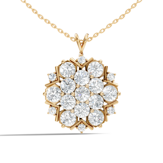 Classic 6.89 Ct Floral Cluster Lab-Grown Diamond Pendant 14k Gold Timeless Jewelry - HIGHCARAT DIAMONDS