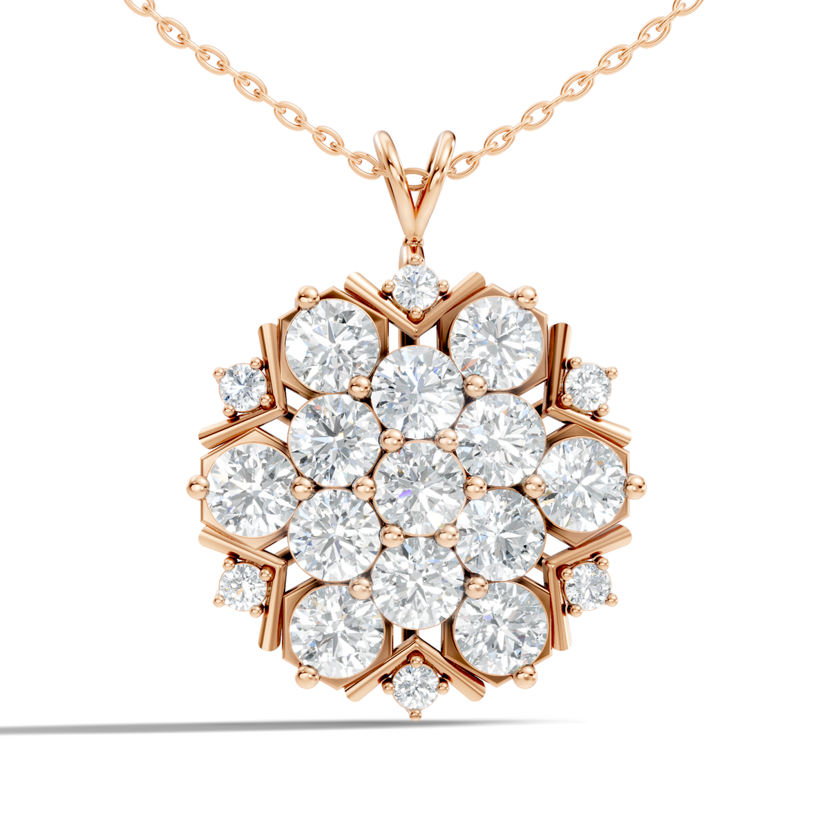 Classic 6.89 Ct Floral Cluster Lab-Grown Diamond Pendant 14k Gold Timeless Jewelry - HIGHCARAT DIAMONDS