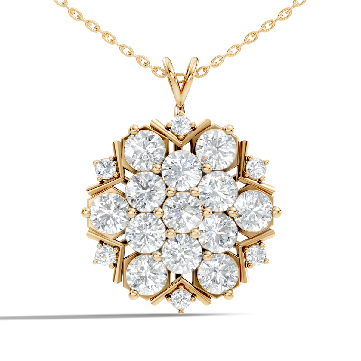 Classic 6.89 Ct Floral Cluster Lab-Grown Diamond Pendant 14k Gold Timeless Jewelry - HIGHCARAT DIAMONDS