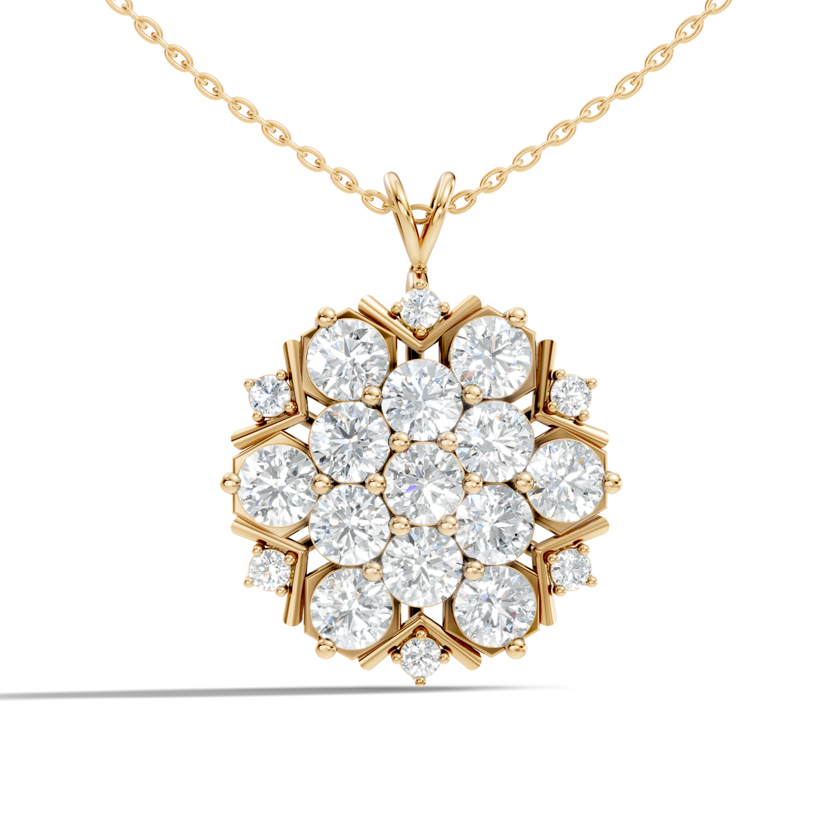Classic 6.89 Ct Floral Cluster Lab-Grown Diamond Pendant 14k Gold Timeless Jewelry - HIGHCARAT DIAMONDS