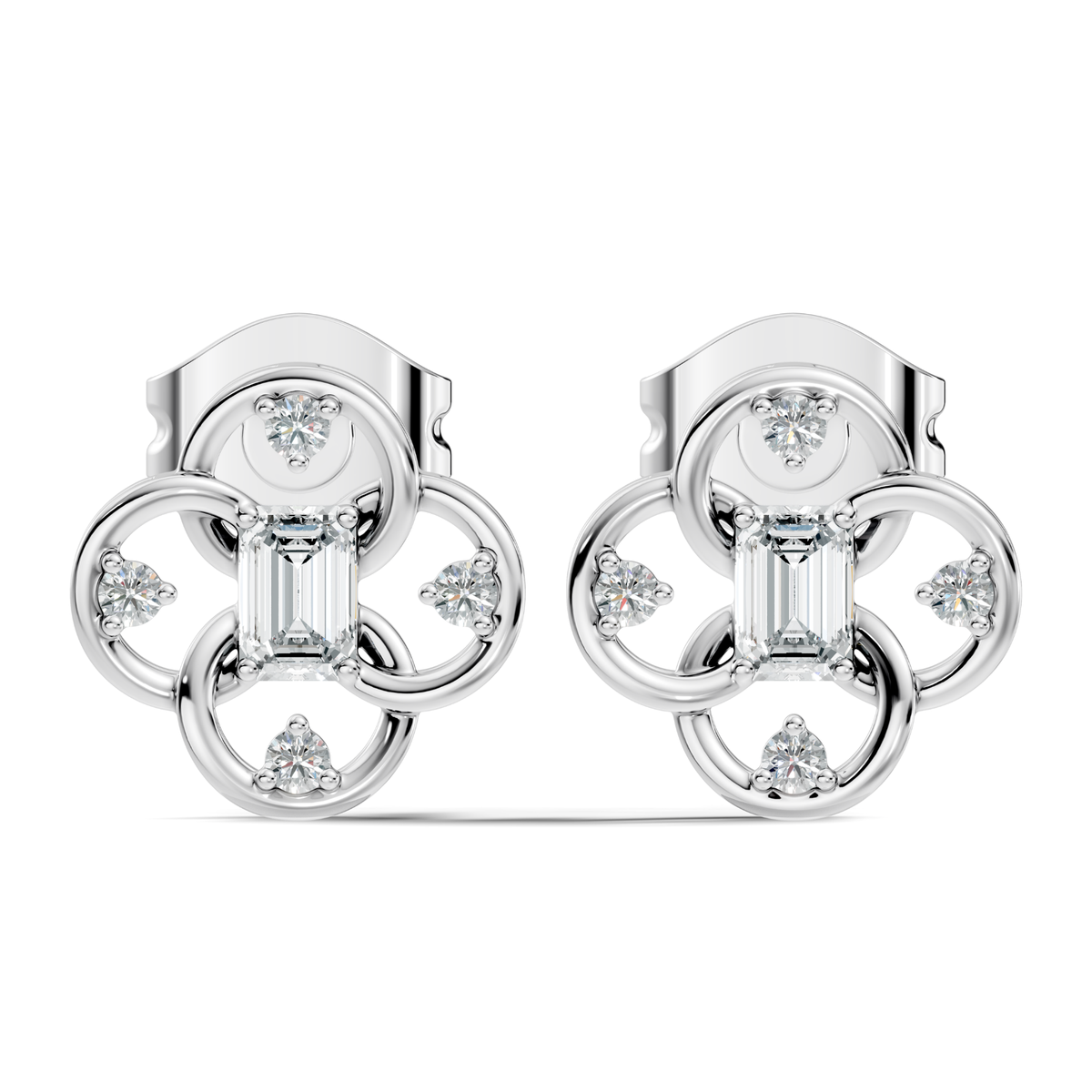 Round Four & One Emerald Studs Flower Lab Grown Unique Diamond Earring - HIGHCARAT DIAMONDS