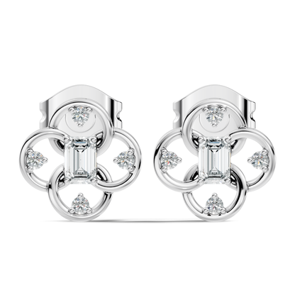 Round Four & One Emerald Studs Flower Lab Grown Unique Diamond Earring - HIGHCARAT DIAMONDS