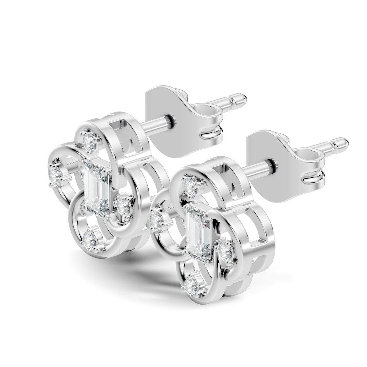 Round Four & One Emerald Studs Flower Lab Grown Unique Diamond Earring - HIGHCARAT DIAMONDS
