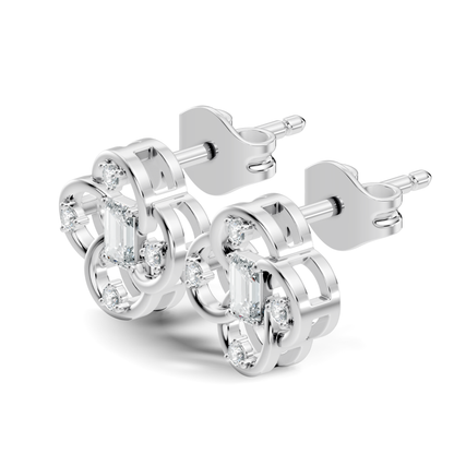 Round Four & One Emerald Studs Flower Lab Grown Unique Diamond Earring - HIGHCARAT DIAMONDS