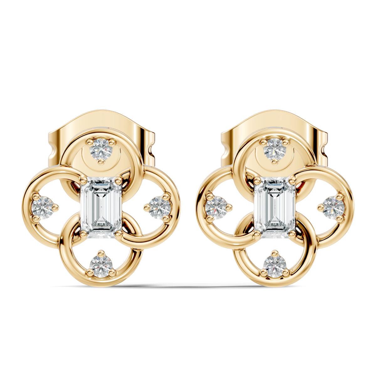 Round Four & One Emerald Studs Flower Lab Grown Unique Diamond Earring - HIGHCARAT DIAMONDS