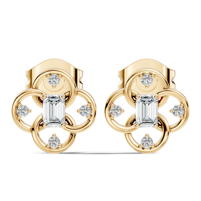 Round Four & One Emerald Studs Flower Lab Grown Unique Diamond Earring - HIGHCARAT DIAMONDS