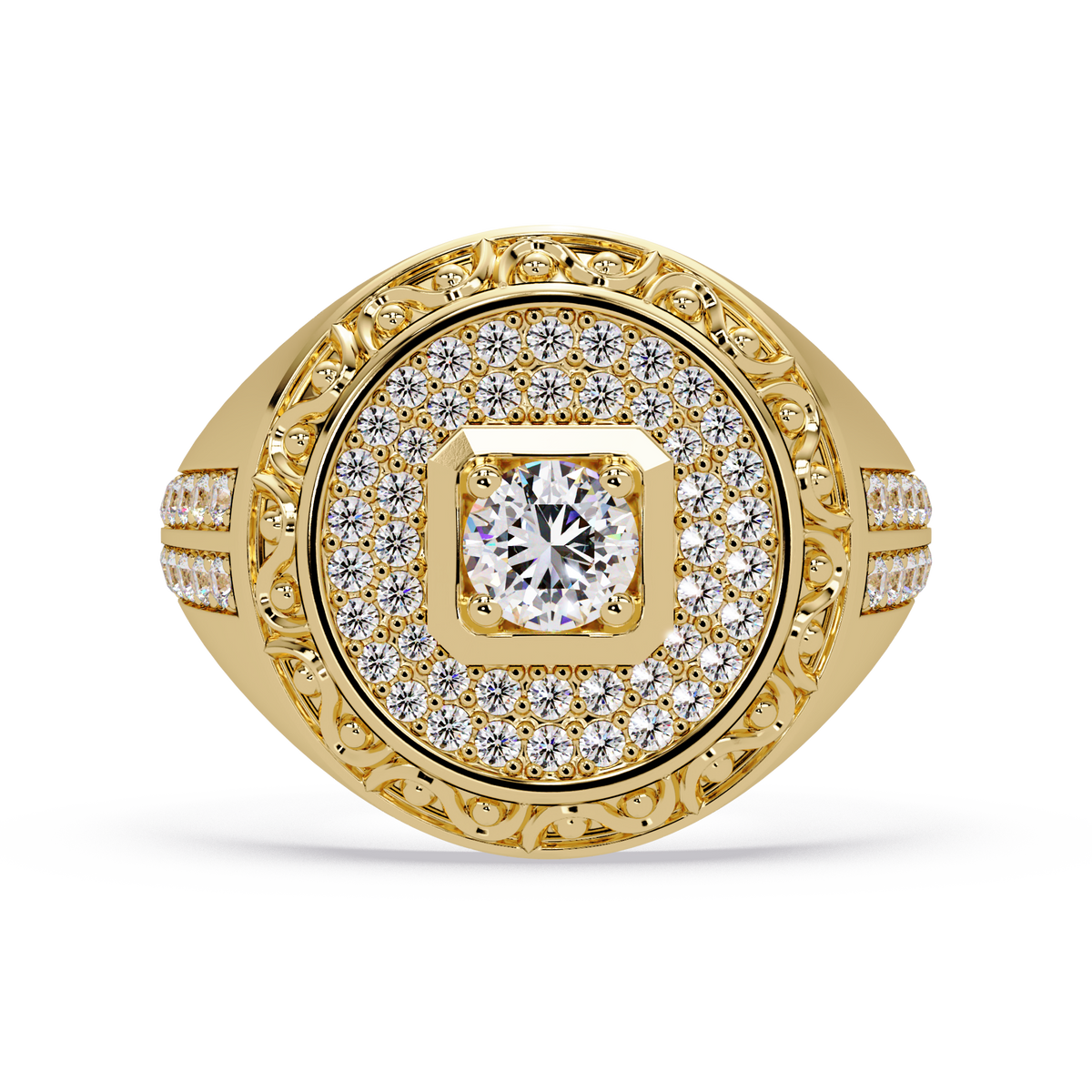 Round Halo Lab grown Diamond Signet Ring - HIGHCARAT DIAMONDS