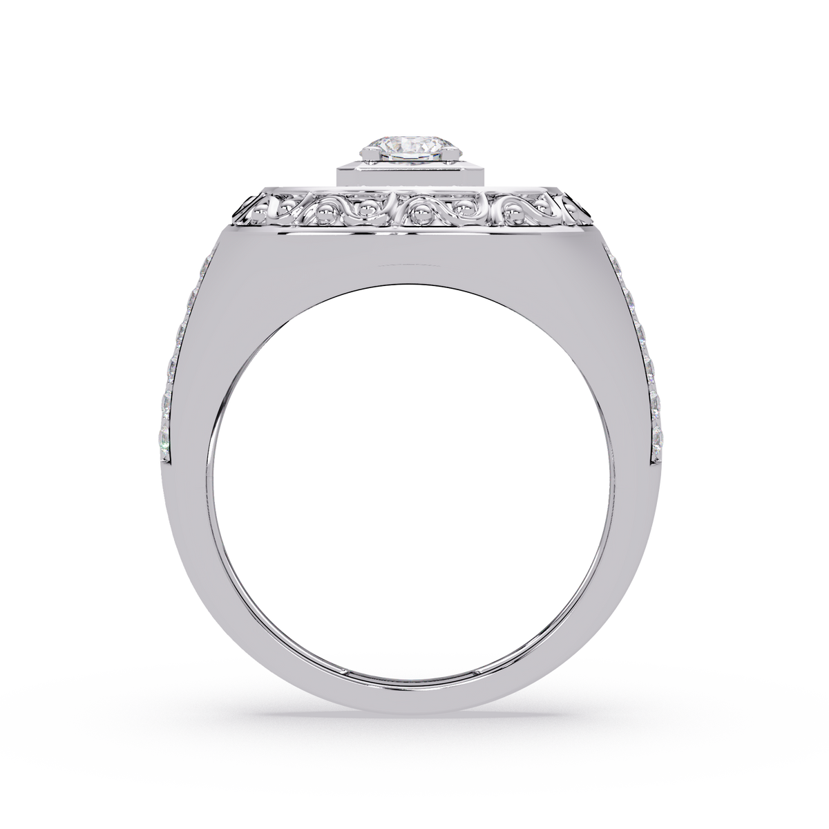 Round Halo Lab grown Diamond Signet Ring - HIGHCARAT DIAMONDS