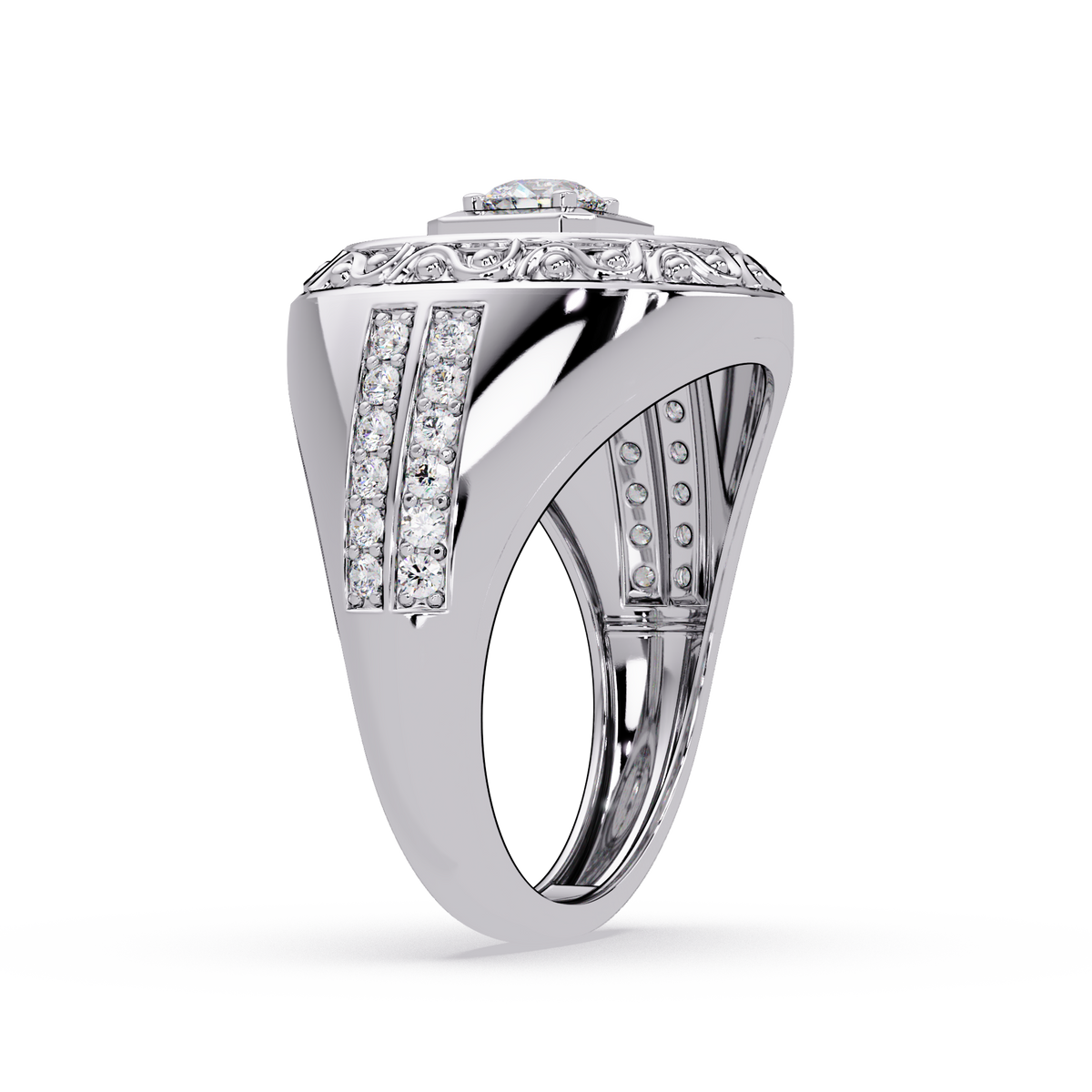 Round Halo Lab grown Diamond Signet Ring - HIGHCARAT DIAMONDS