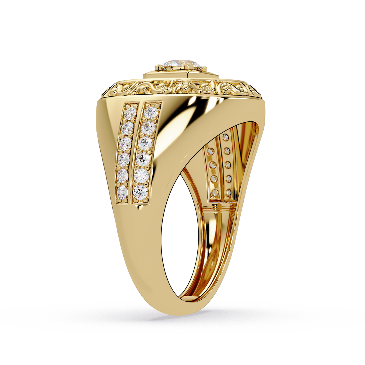 Round Halo Lab grown Diamond Signet Ring - HIGHCARAT DIAMONDS