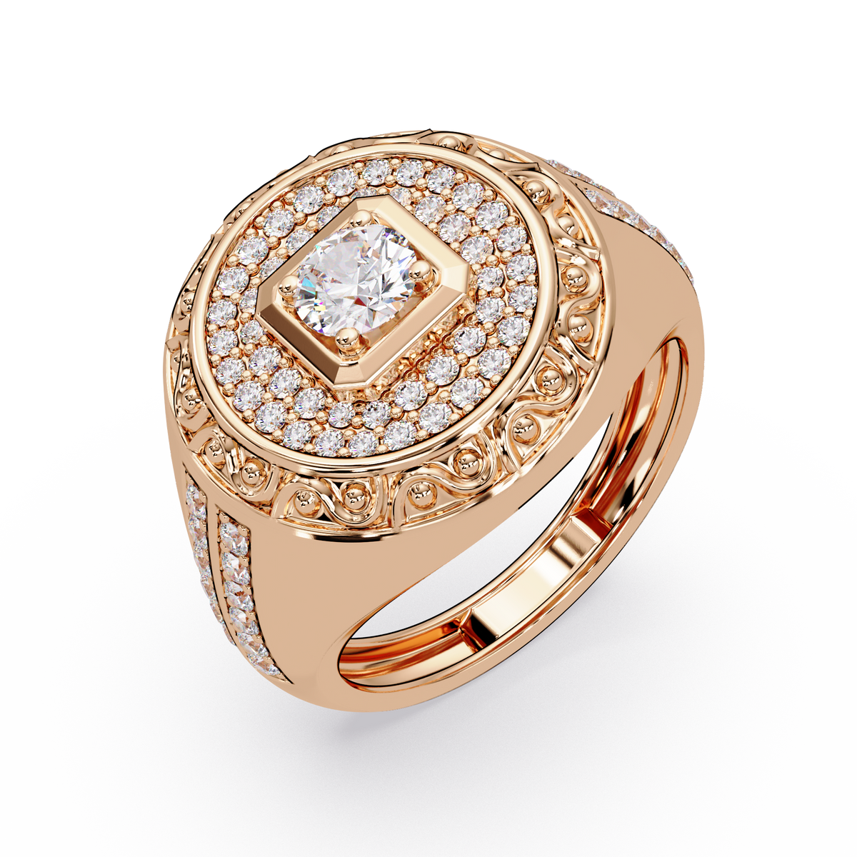 Round Halo Lab grown Diamond Signet Ring - HIGHCARAT DIAMONDS