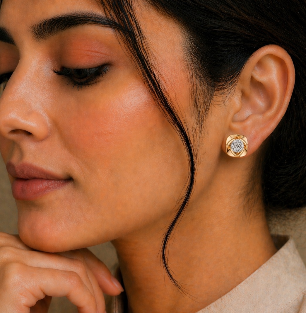 Round Lab Grown 14k Rose Gold Diamond Stud Daily Wear Earring - HIGHCARAT DIAMONDS #wearthelook
