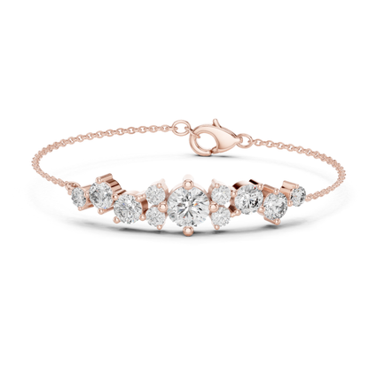 Round Lab Grown Cluster Line Charm Diamond Bracelet in Yellow Gold - HIGHCARAT DIAMONDS
