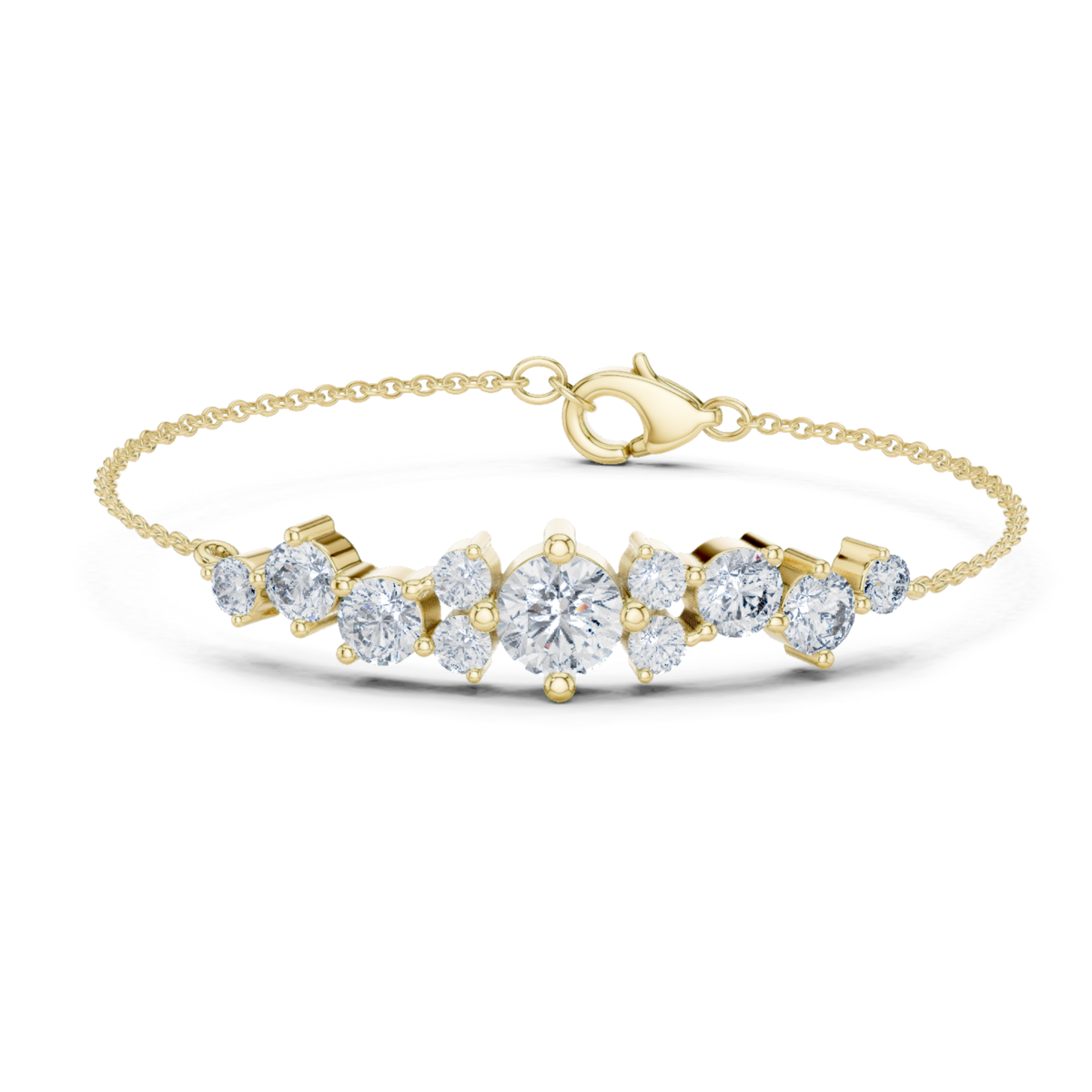 Round Lab Grown Cluster Line Charm Diamond Bracelet in Yellow Gold - HIGHCARAT DIAMONDS