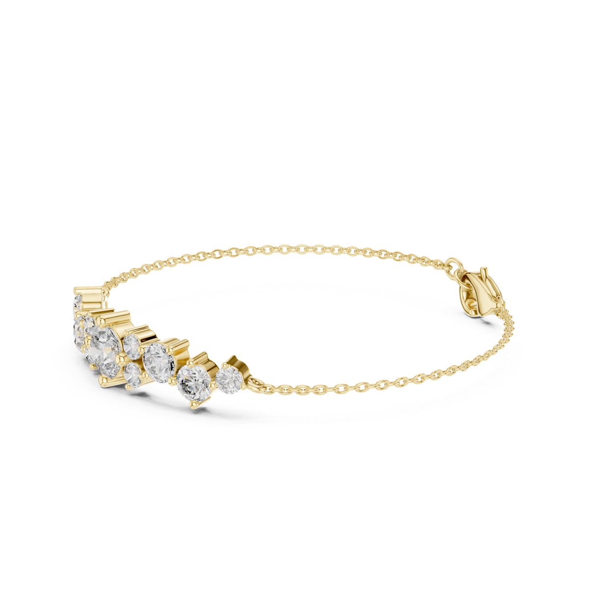 Round Lab Grown Cluster Line Charm Diamond Bracelet in Yellow Gold - HIGHCARAT DIAMONDS