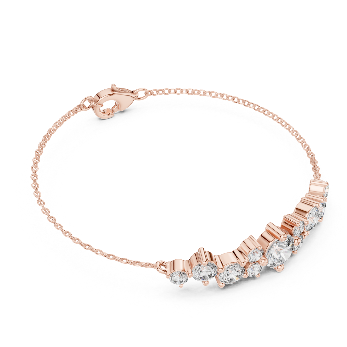Round Lab Grown Cluster Line Charm Diamond Bracelet in Yellow Gold - HIGHCARAT DIAMONDS