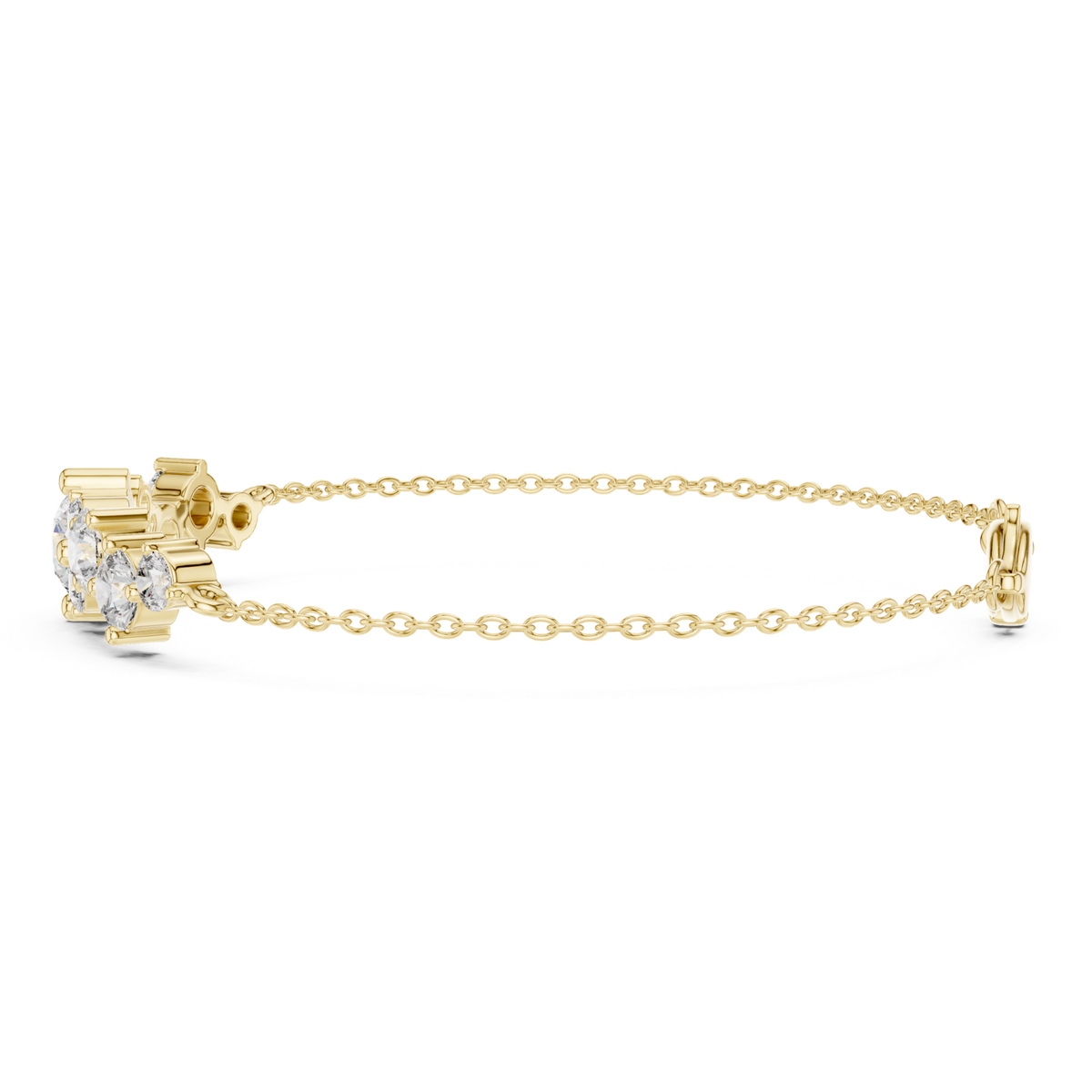 Round Lab Grown Cluster Line Charm Diamond Bracelet in Yellow Gold - HIGHCARAT DIAMONDS