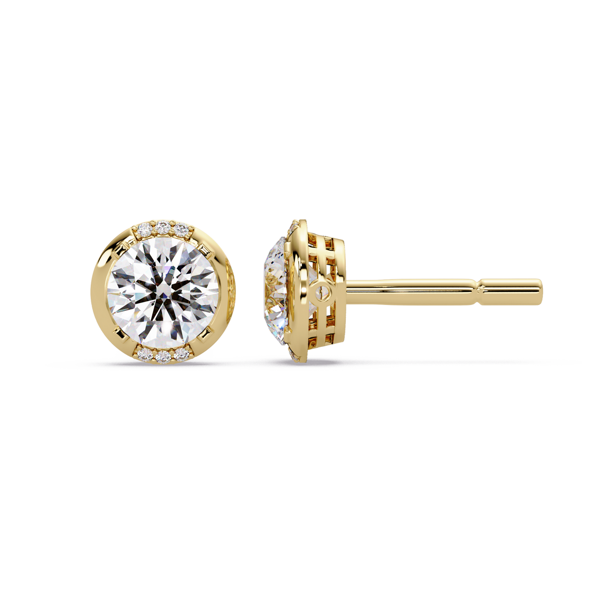 Round Lab Grown Diamond Accent Bezel Set Stud Earrings - HIGHCARAT DIAMONDS
