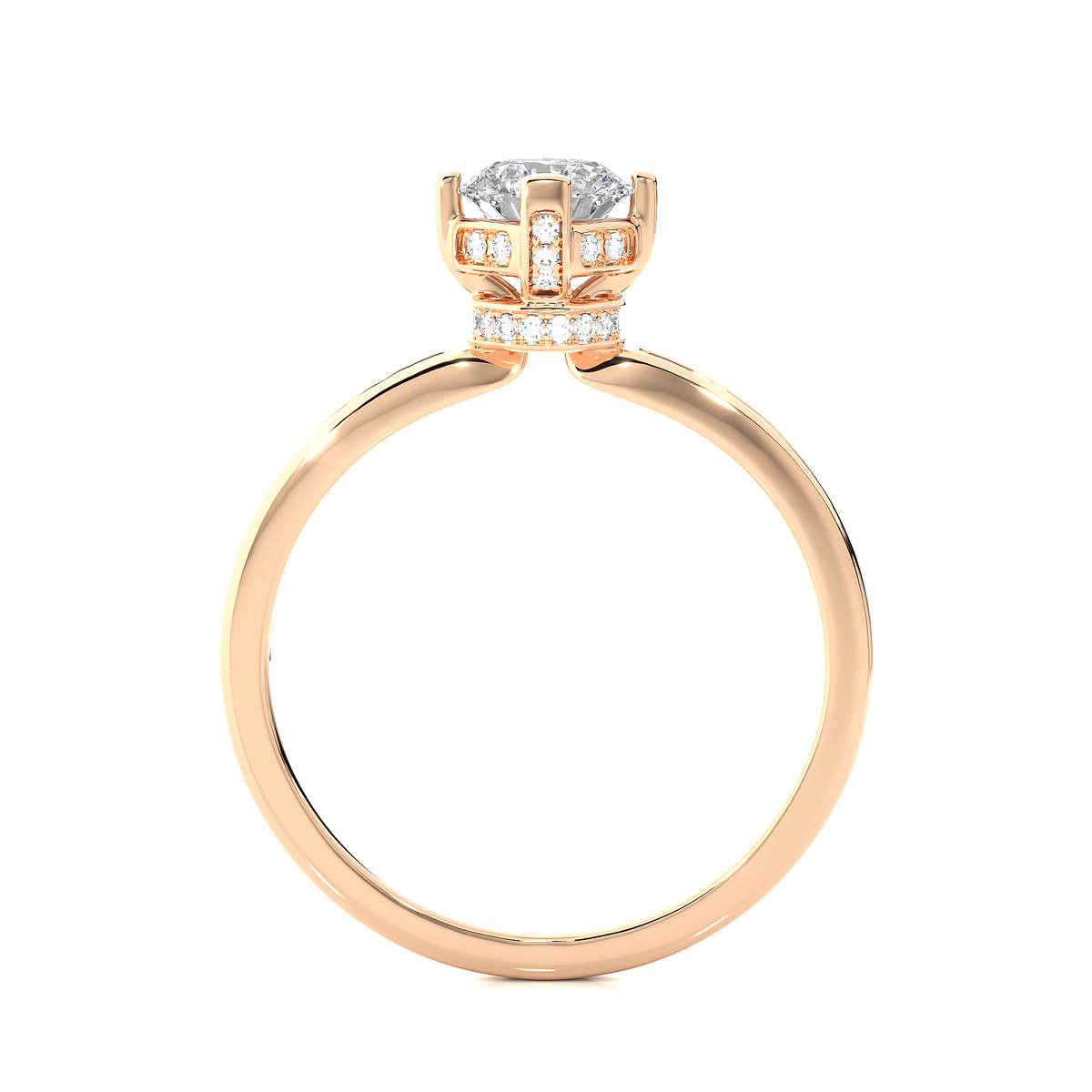 Round Cut Lab Grown  Diamond Halo Engagement 14K Solid Gold Ring For Her - HIGHCARAT DIAMONDS
