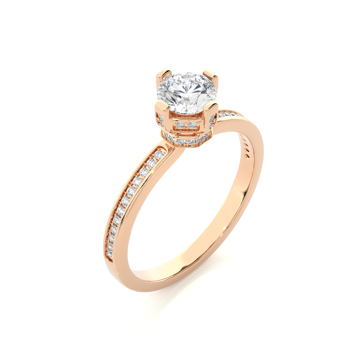 Round Cut Lab Grown  Diamond Halo Engagement 14K Solid Gold Ring For Her - HIGHCARAT DIAMONDS