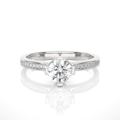 Round Cut Lab Grown  Diamond Halo Engagement 14K Solid Gold Ring For Her - HIGHCARAT DIAMONDS