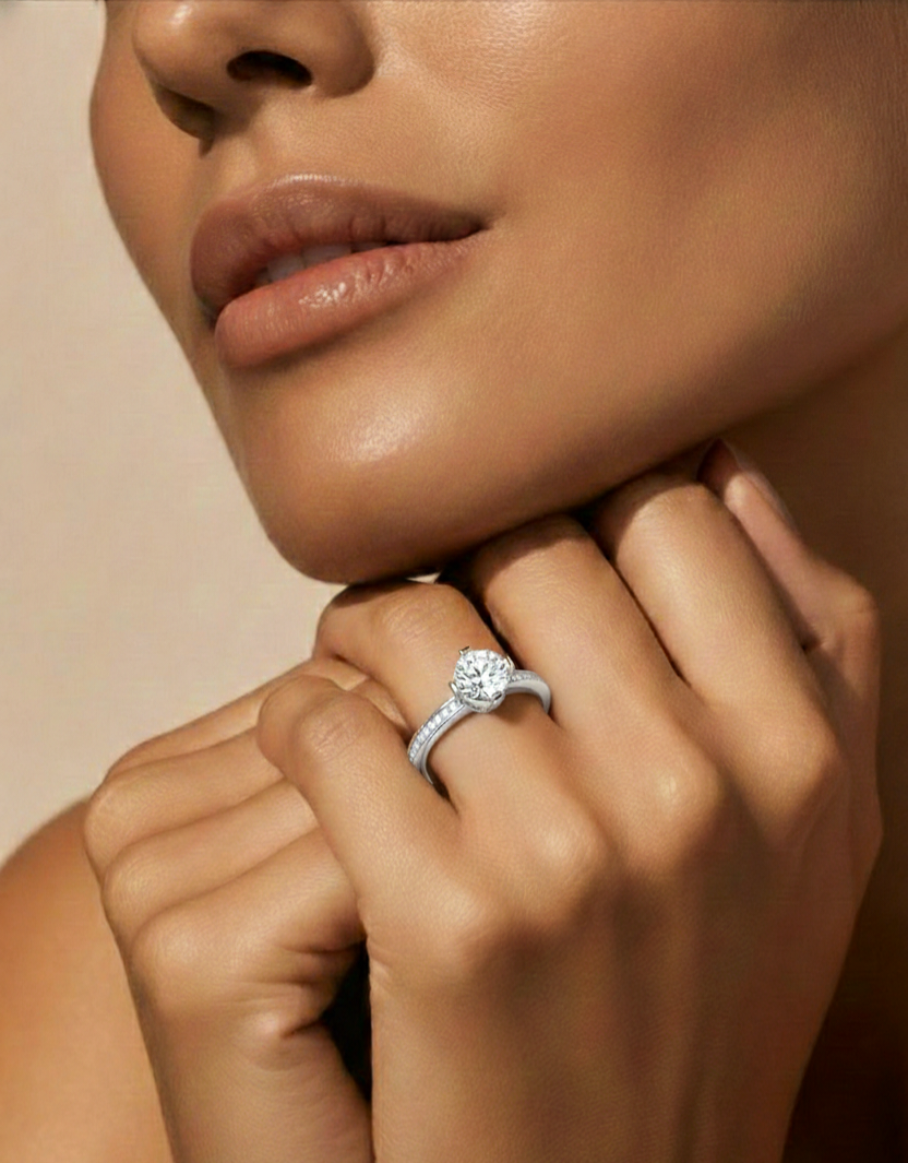 Round Cut Lab Grown  Diamond Halo Engagement 14K Solid Gold Ring For Her - HIGHCARAT DIAMONDS #wearthelook