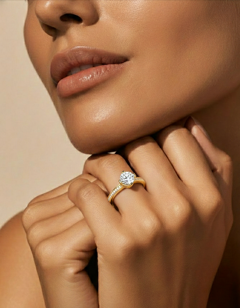 Round Cut Lab Grown  Diamond Halo Engagement 14K Solid Gold Ring For Her - HIGHCARAT DIAMONDS #wearthelook