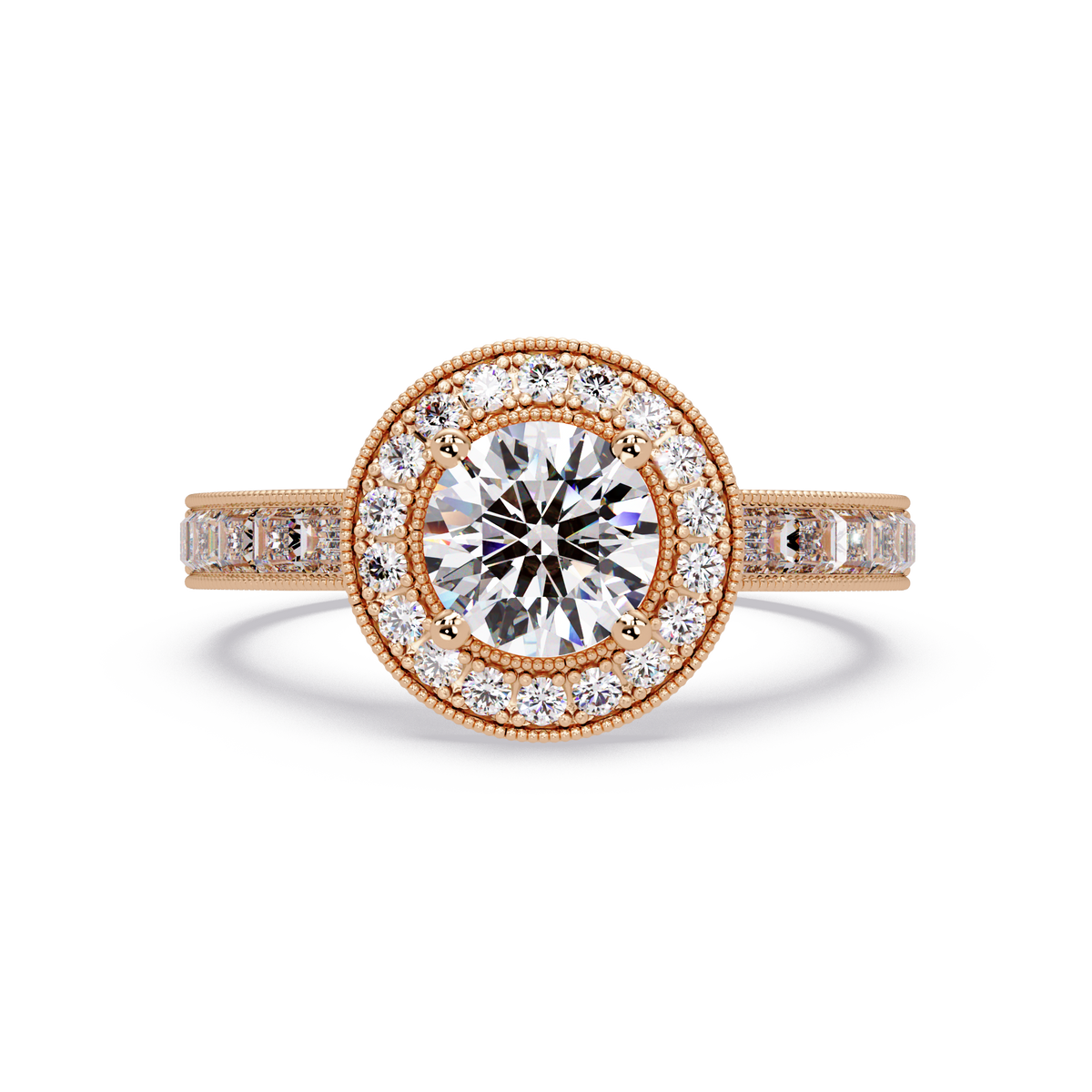 Round Lab Grown Diamond Bezel Set Halo accent Ring - HIGHCARAT DIAMONDS