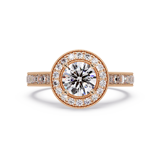 Round Lab Grown Diamond Bezel Set Halo accent Ring - HIGHCARAT DIAMONDS