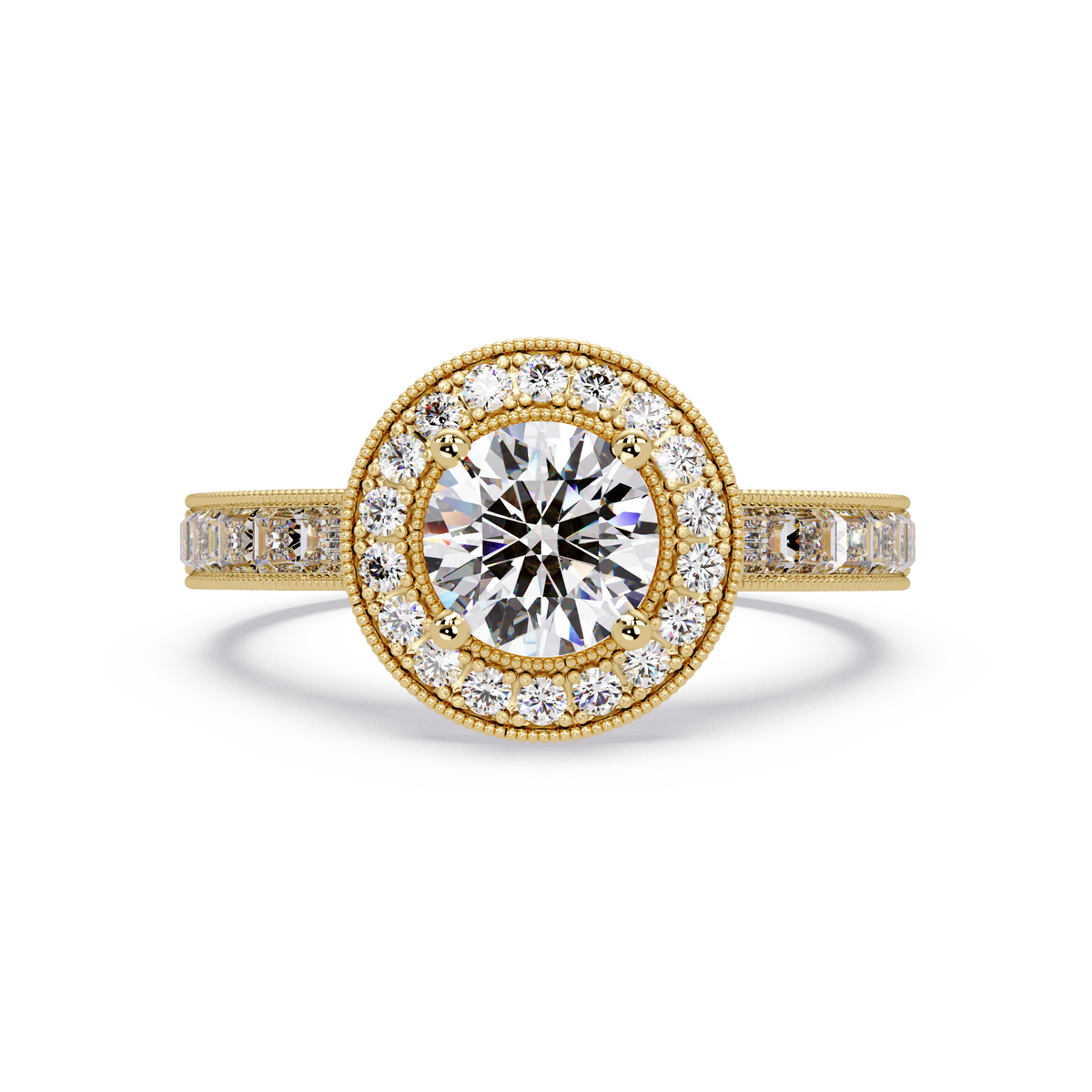 Round Lab Grown Diamond Bezel Set Halo accent Ring - HIGHCARAT DIAMONDS