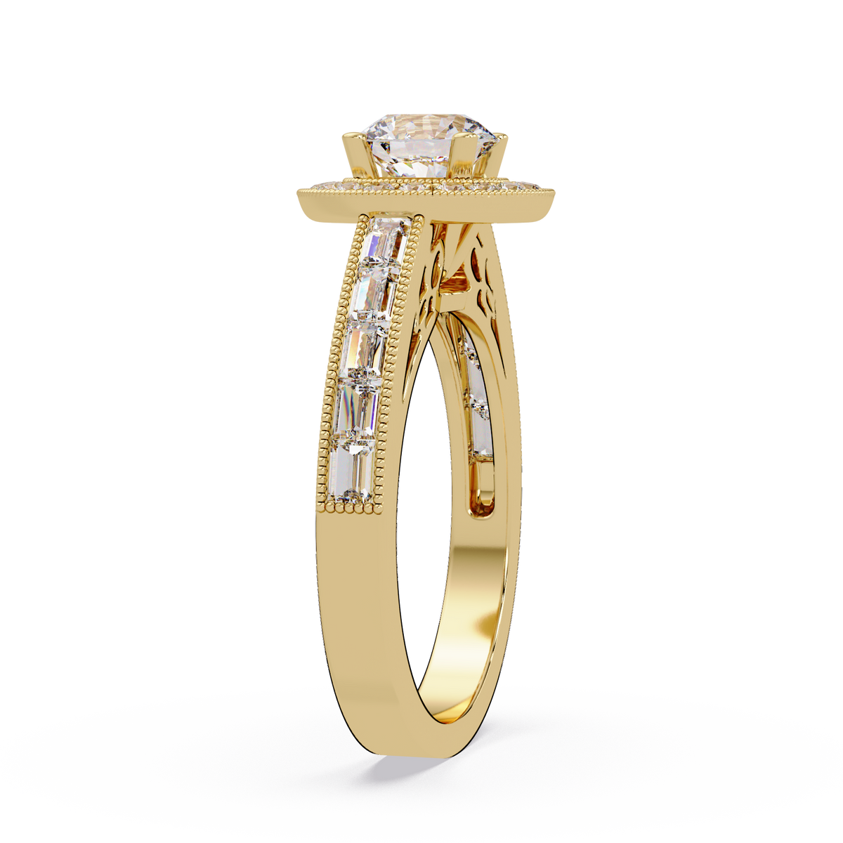 Round Lab Grown Diamond Bezel Set Halo accent Ring - HIGHCARAT DIAMONDS