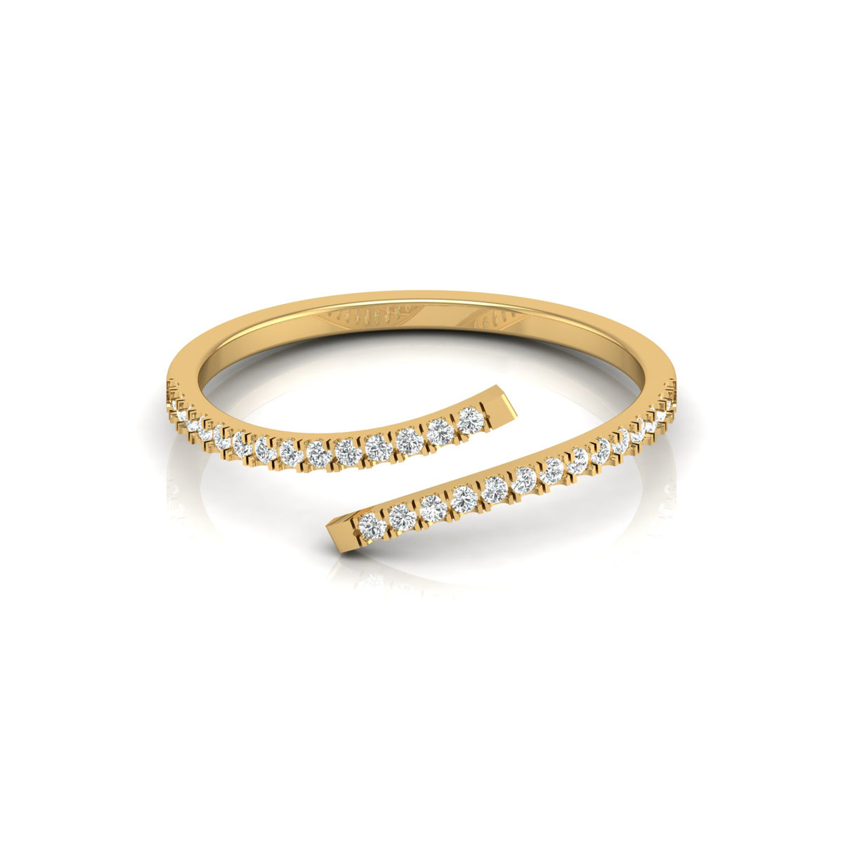 Yellow gold bypass diamond band with open wrap design