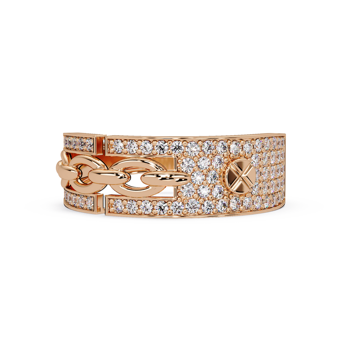 Round Lab Grown Diamond Chain Link Band Bold Ring - HIGHCARAT DIAMONDS