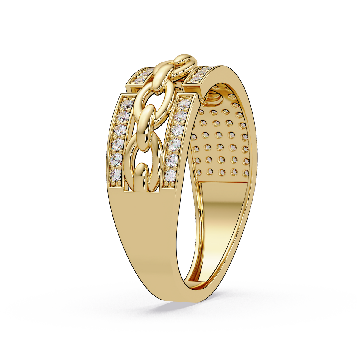 Round Lab Grown Diamond Chain Link Band Bold Ring - HIGHCARAT DIAMONDS